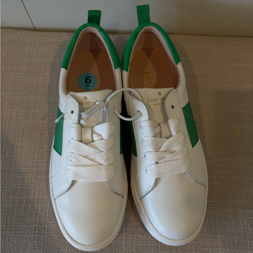 Kate Spade Court Sneakers White & Green Ainsley NWOT size 6B EUR 36.5 - Picture 3 of 9